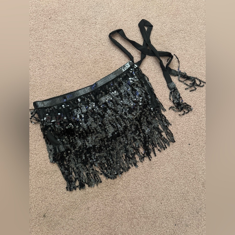 New black sequin fringe mini skirt festival rave dance